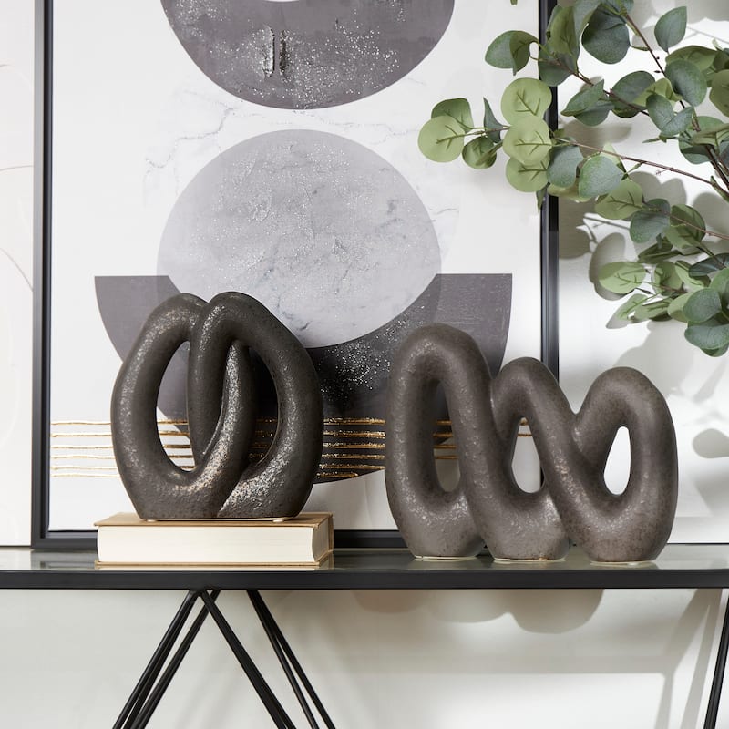 CosmoLiving by Cosmopolitan Black Ceramic Linked Abstract Decorative Sculpture (Set of 2) - Black