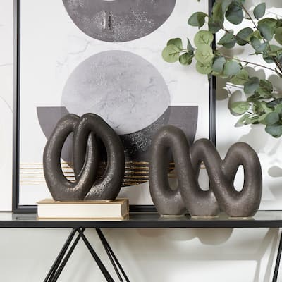 CosmoLiving by Cosmopolitan Black Ceramic Linked Abstract Decorative Sculpture (Set of 2)