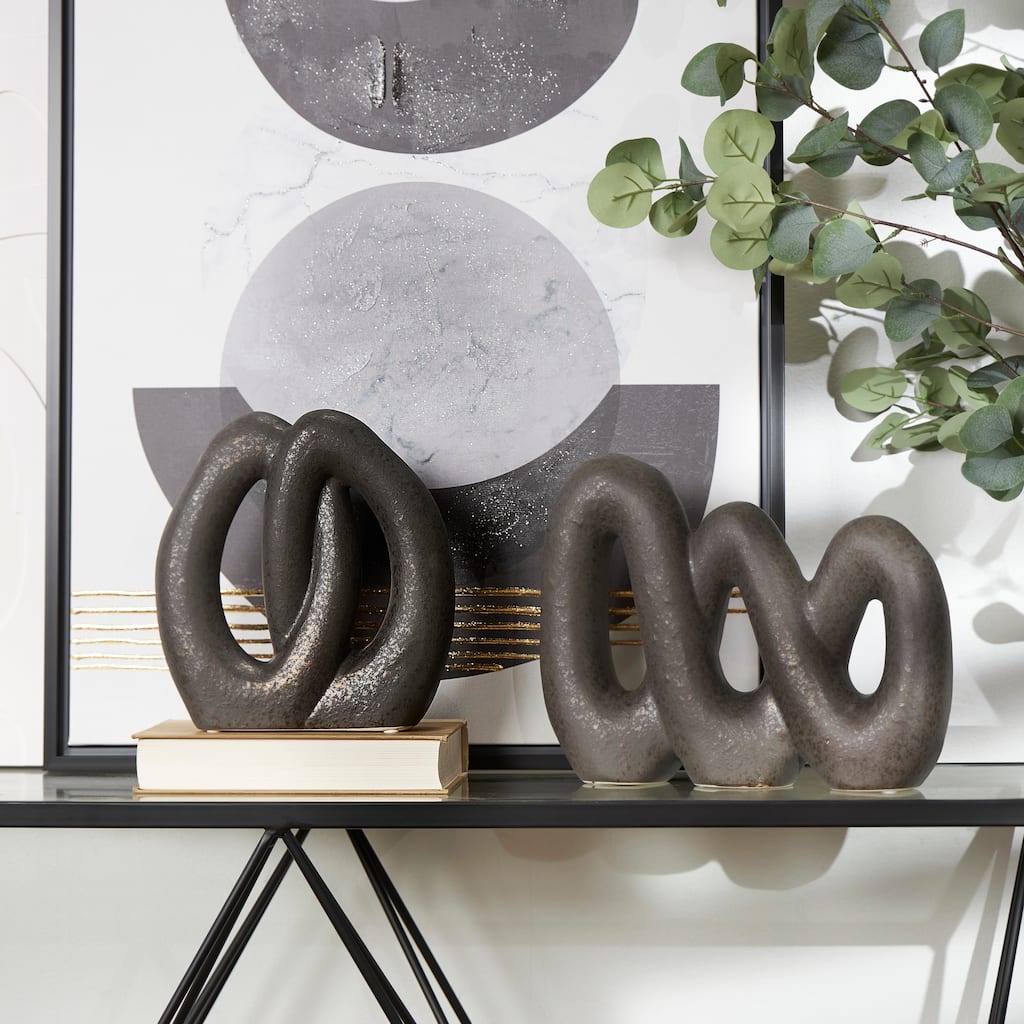 CosmoLiving by Cosmopolitan Black Ceramic Linked Abstract Decorative Sculpture (Set of 2)