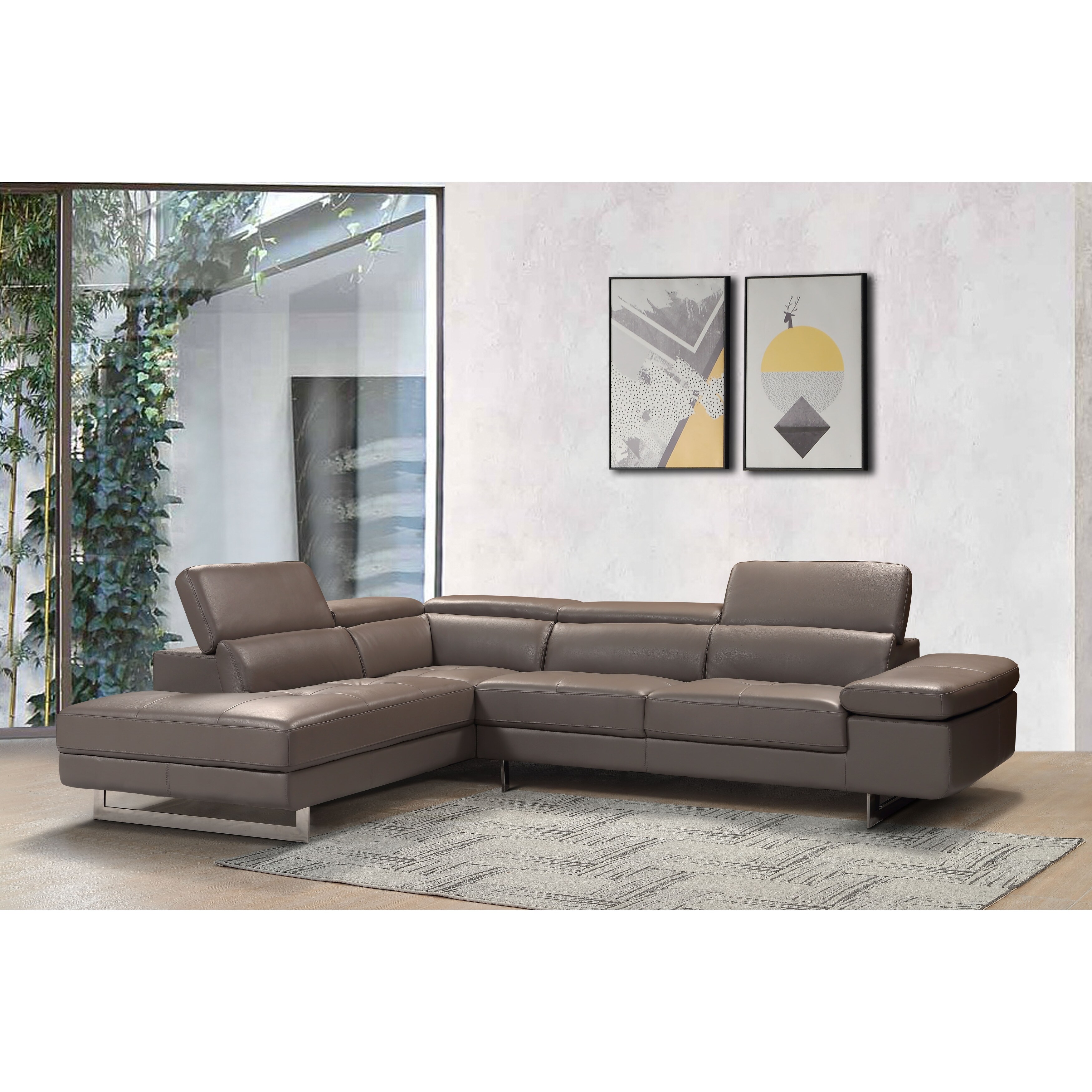 Leather sectional sofa with left facing chaise sale