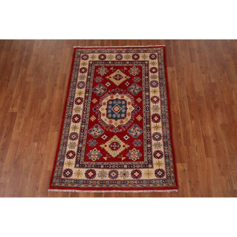 Oriental Red Kazak Accent Rug Handmade Wool Carpet - 3'4" x 4'11"