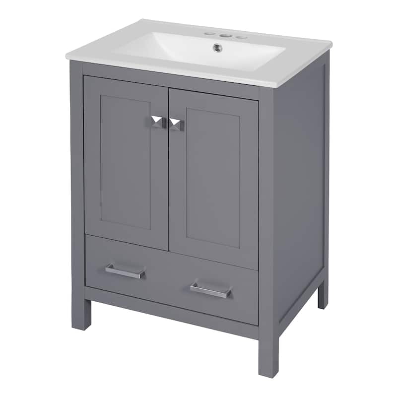 24-inch bathroom vanity with integrated undermount basin and a storage cabinet featuring 2 doors and 1 drawer.