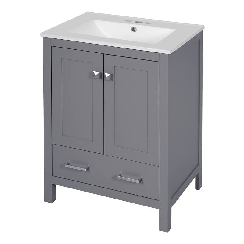 Bathroom Vanity with Sink, Multi-Functional Bathroom Cabinet, Bathroom Vanity with Door Shelf, Soft-Close Doors & 1 Drawer