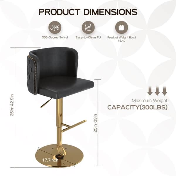dimension image slide 0 of 4, Swivel Bar Stools Set of 2, Modern PU Bar Stools with Backs - Counter Height