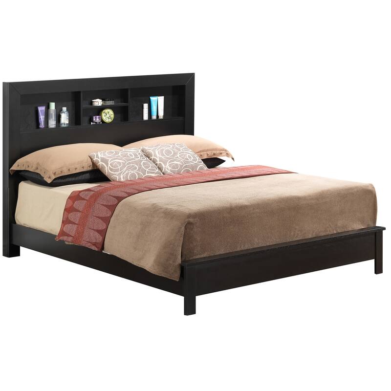 King Size Bed with Storage - Platform Bed Frame, Solid Wood, Built-in Shelves, Box Spring Required