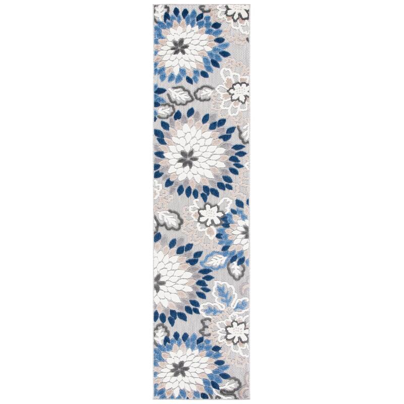 SAFAVIEH Cabana Gulzada Indoor/ Outdoor Waterproof Patio Floral Rug - 2'2" x 9' Runner - Grey/Blue