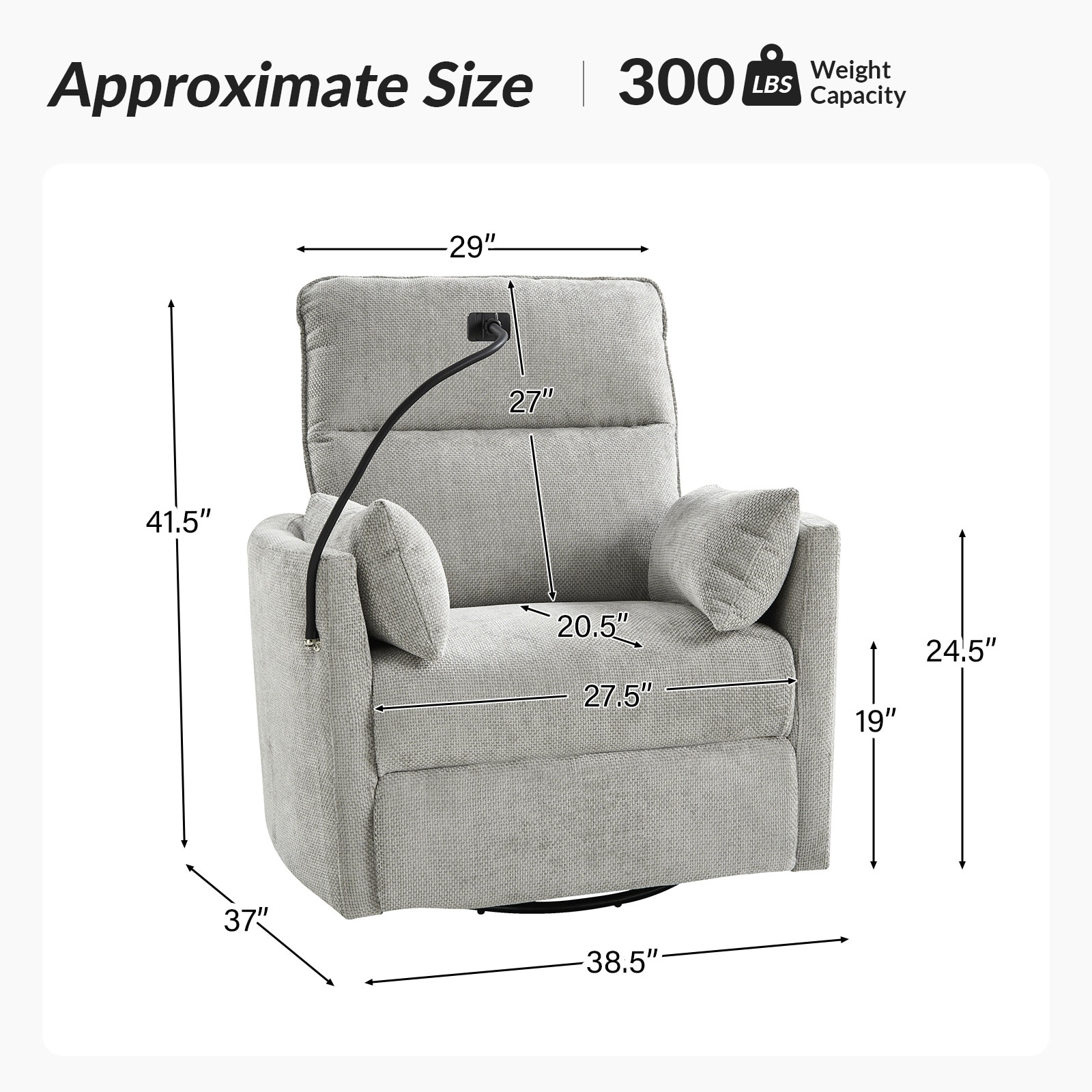 Barry Modern 38" Power Rocking Swivel Nursery Recliner with USB Ports by HULALA HOME