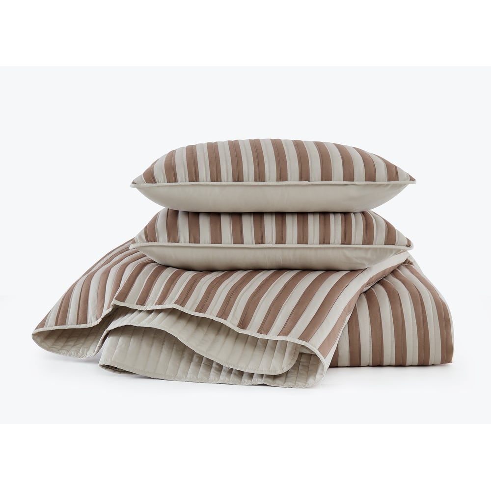 Truly Soft Weston Stripe Brown 3 Piece Quilt Set