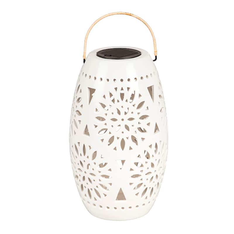 14.6" White Ceramic Solar Lantern