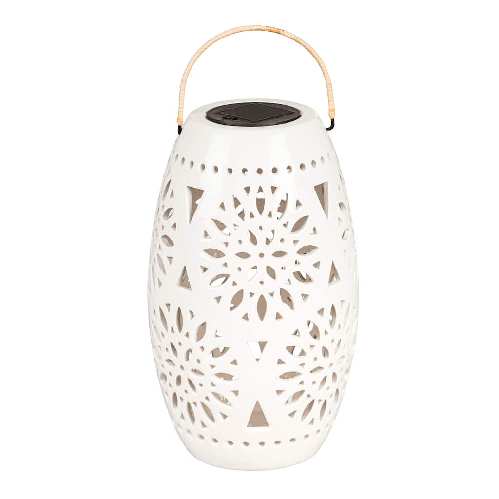 14.6" White Ceramic Solar Lantern