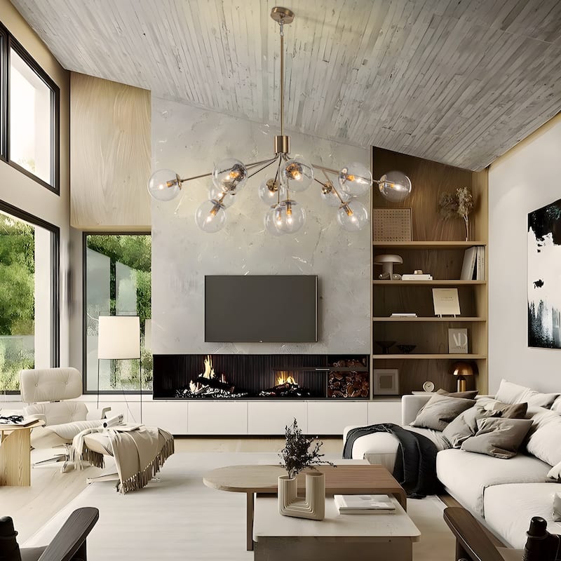 Starsky 12-Light Clear Bubble Glass Chandelier for Dining Room, Entryway, Living Room, Kitchen Island