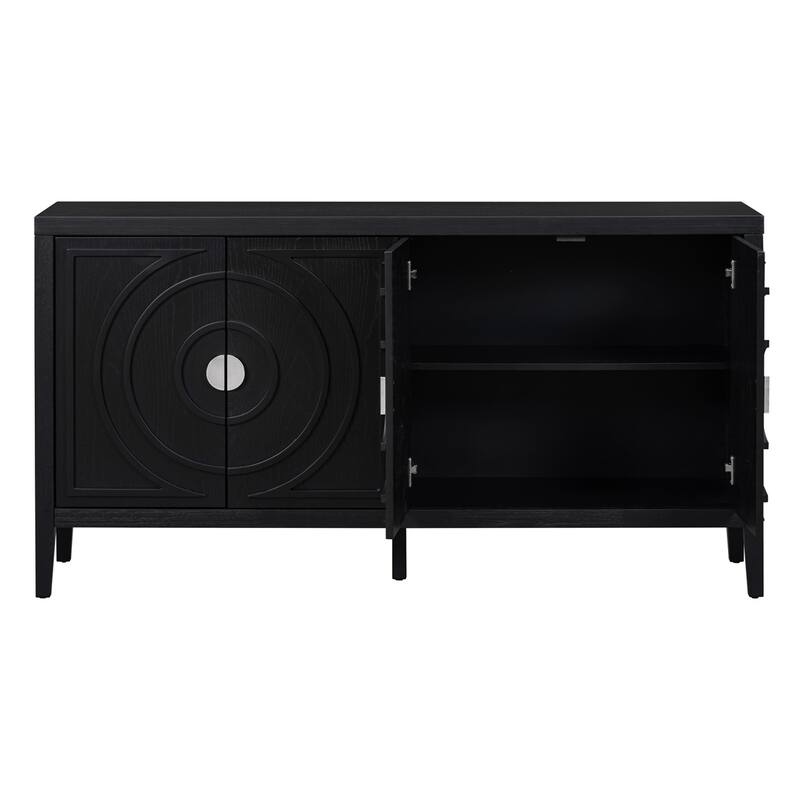 Sideboard with Circular Groove Design Door, Round Metal Door Handle