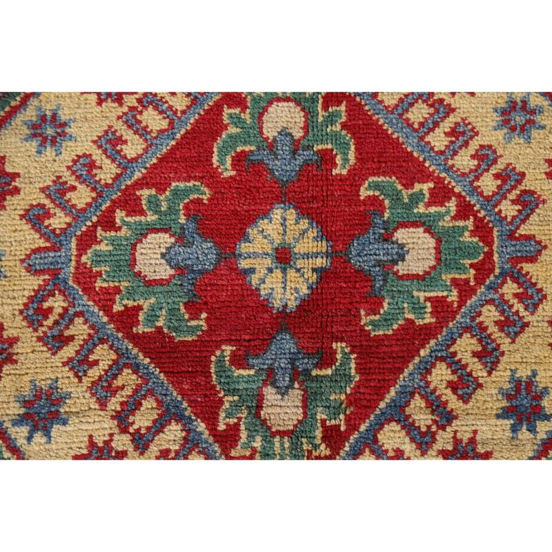 Hand Knotted Oriental 100% Wool Carpet Traditional Geometric Navy Blue & Blues Kazak Area Rug - 9' 9'' X 6' 6''