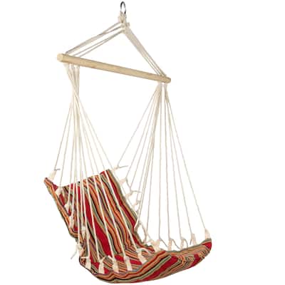 Striped Hammock Chair with Padding and Wooden Bar -21" x 34" - Red and Yellow
