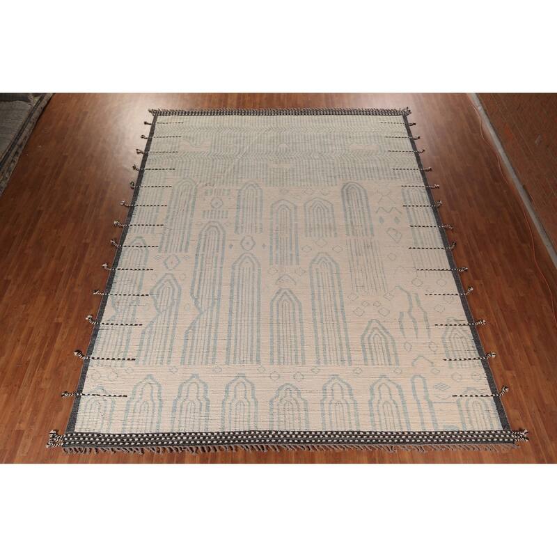 Ivory Moroccan Oriental Large Area Rug Hand-Knotted Wool Carpet - 12'0"x 15'3"