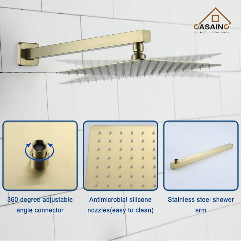 1-Handle 3-Spray Pattern 10 in Wall Mount Shower Head, Tub and Shower Faucet, Brushed Gold (Valve Included) - 10 inch