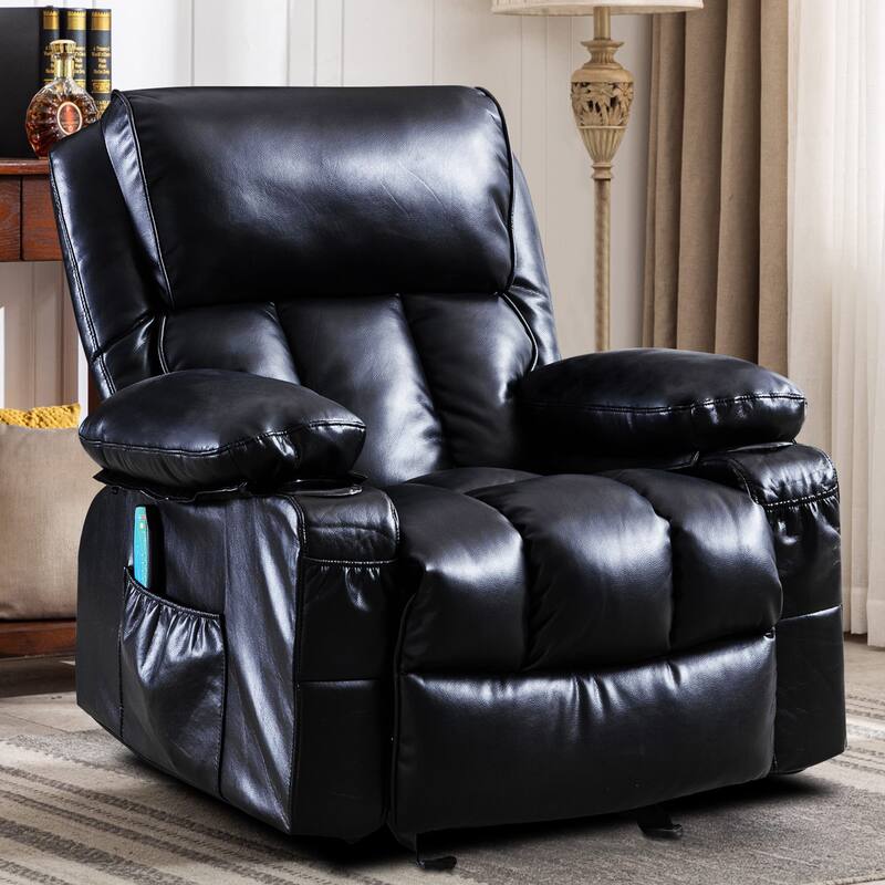 Faux leather Massage Recliner Chair, Rocker Recliner, Heat Function - Black