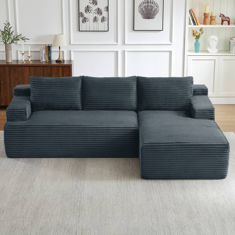 Corduroy Upholstery Cloud Modular Sectional Sofa with Chaise and Pillows, All-Foam Compression Design