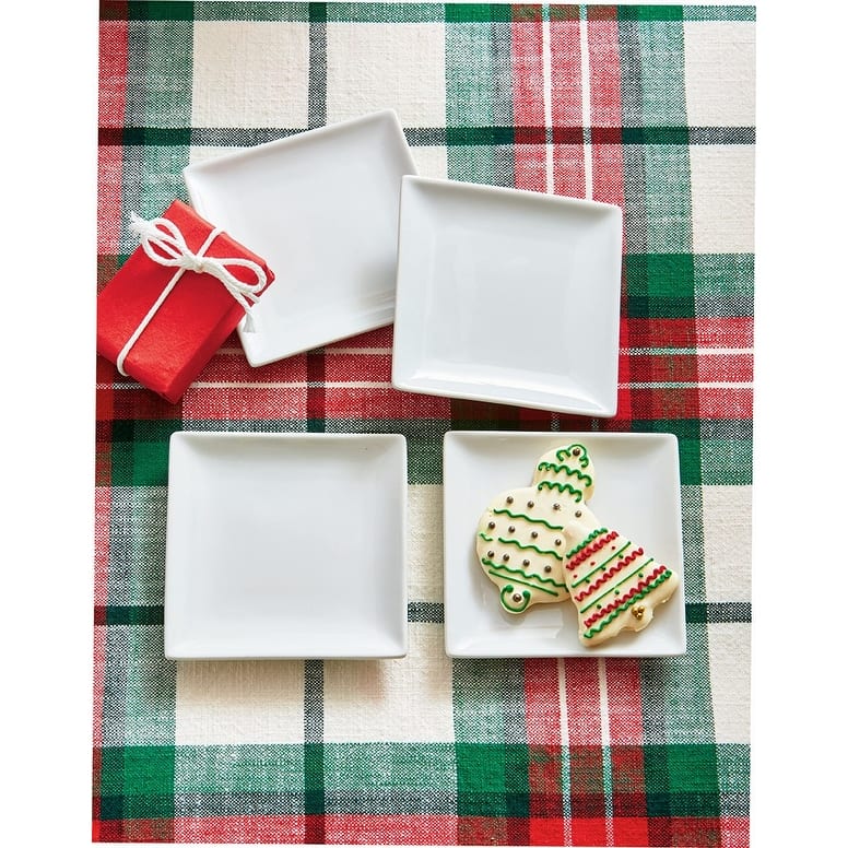 Whiteware Square Plate Set Of 4 Porcelain Dinnerware Serving Plate, 5 inch, Dishwasher Safe