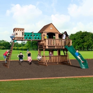 Backyard Discovery Woodridge Elite Cedar Wood Swing Set, Slide, Tunnel - 19'3" x 15'8"