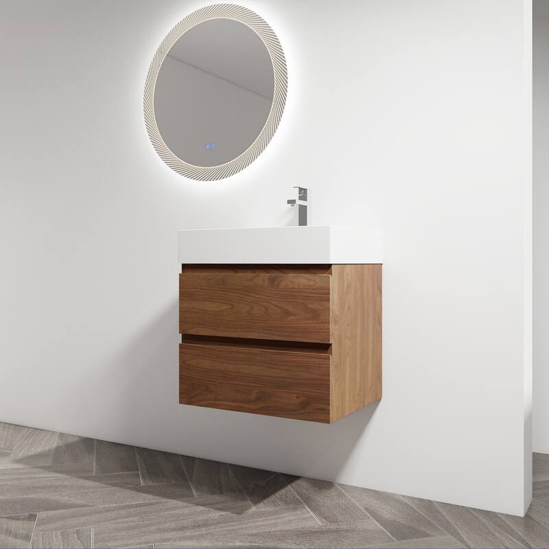 24/30/36 Single Sink Wall-Mounted Bathroom Vanity with Integrated Thick Edge Resin Sink
