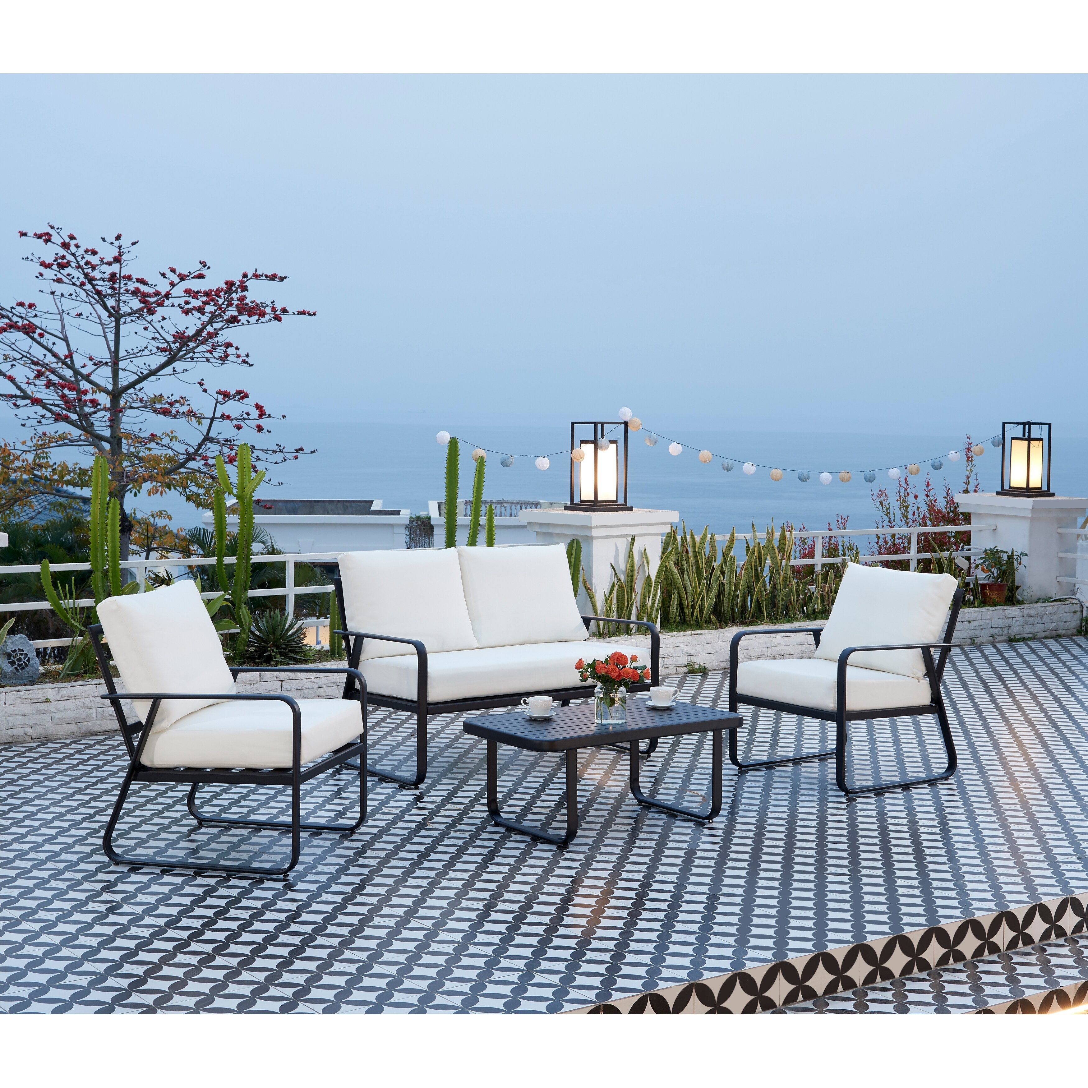 Black metal patio conversation set deals