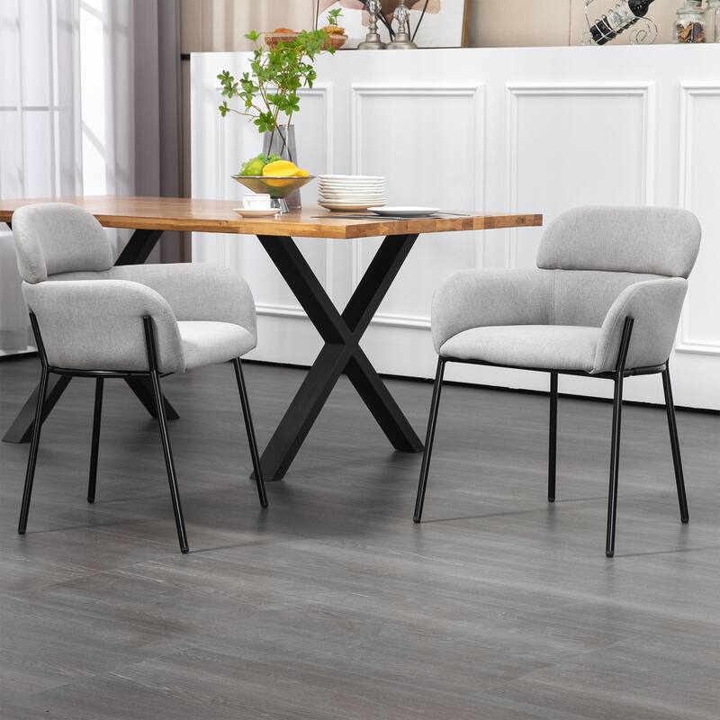 Set of 2 Barber Gray Tufted Fabric Dining Chair with Black Iron Accent Legs