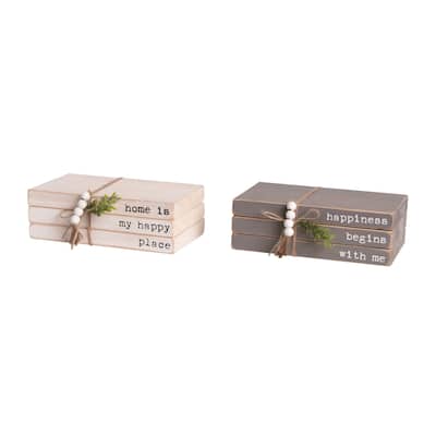 Transpac Wood Springtime Book Stack Set of 2 Spring Home Decorations