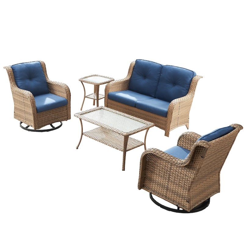 Pocassy 4 Pieces Outdoor 4 Inch Sofa Swivel Chairs Table