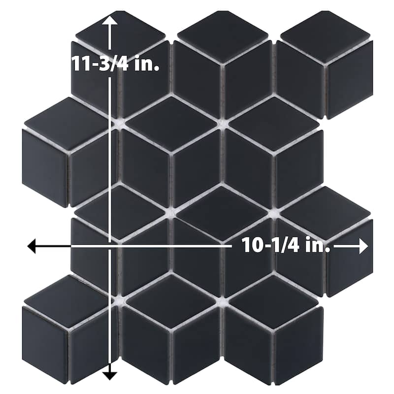 Merola Tile Hudson Rhombus Matte Black 10-1/4" x 11-3/4" Porcelain Mosaic Floor and Wall Tile