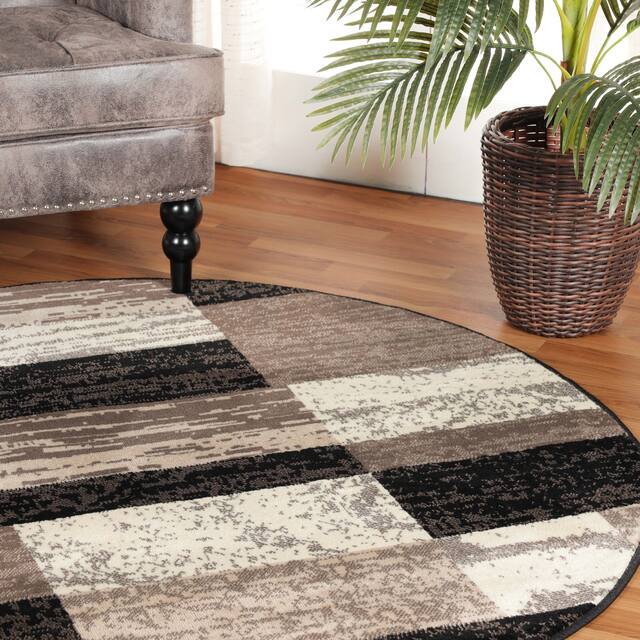 Miranda Haus Geometric Modern Patchwork Polypropylene Indoor Area Rug