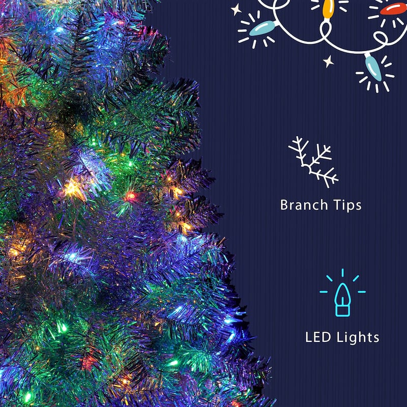 6FT Pre-Lit Artificial Christmas Tree, Hinged Full Tree with Metal Stand, 800 Branch Tips, 300 LED Lights,11 Lighting Modes