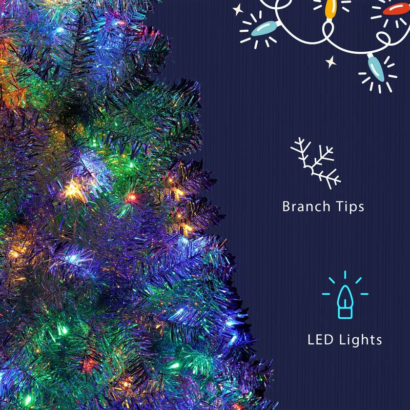 7.4FT Pre-Lit Artificial Christmas Tree, Hinged Full Tree with Metal Stand, 1200 Branch Tips, 400 LED Lights,11 Lighting Modes