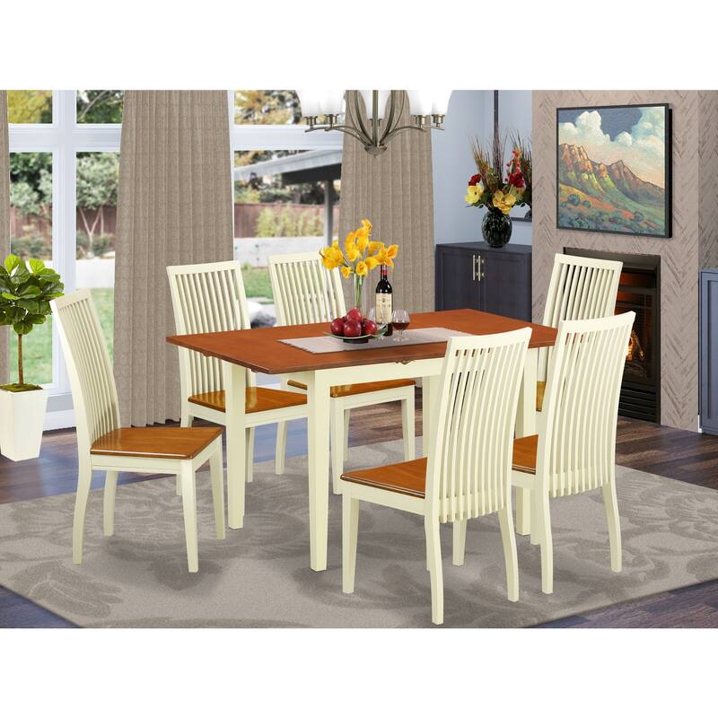 7-Piece Dinette Set - Kitchen Table & Chairs - Modern Dining Room Furniture - Linen White Finish