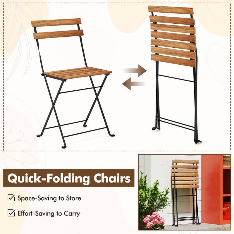 Costway 3 PCS Patio Acacia Wood Bistro Set Bistro Table with 2 Folding - See Details