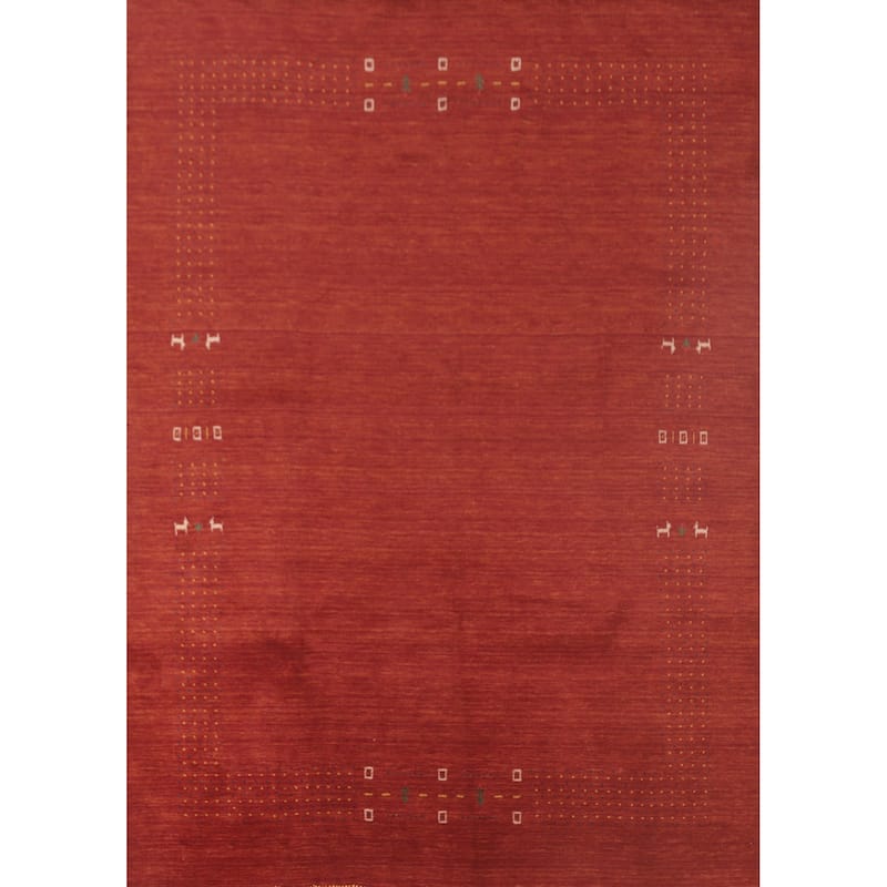 Gabbeh Area Rug Hand-Knotted Stripe Wool Carpet - 6'7"x 9'8"