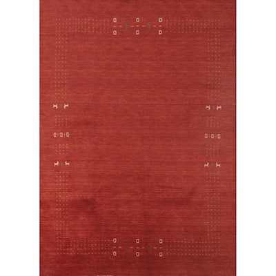 Gabbeh Area Rug Hand-Knotted Stripe Wool Carpet - 6'7"x 9'8"