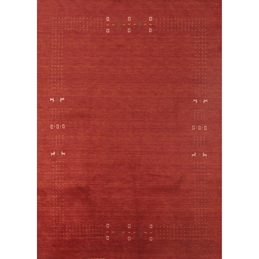 Gabbeh Area Rug Hand-Knotted Stripe Wool Carpet - 6'7"x 9'8"