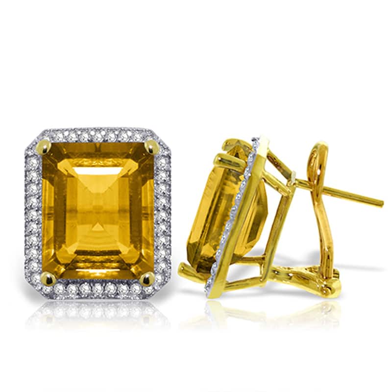 10.8 Carat 14K Solid Gold Natural Octagon Citrine Diamond Earrings - Yellow