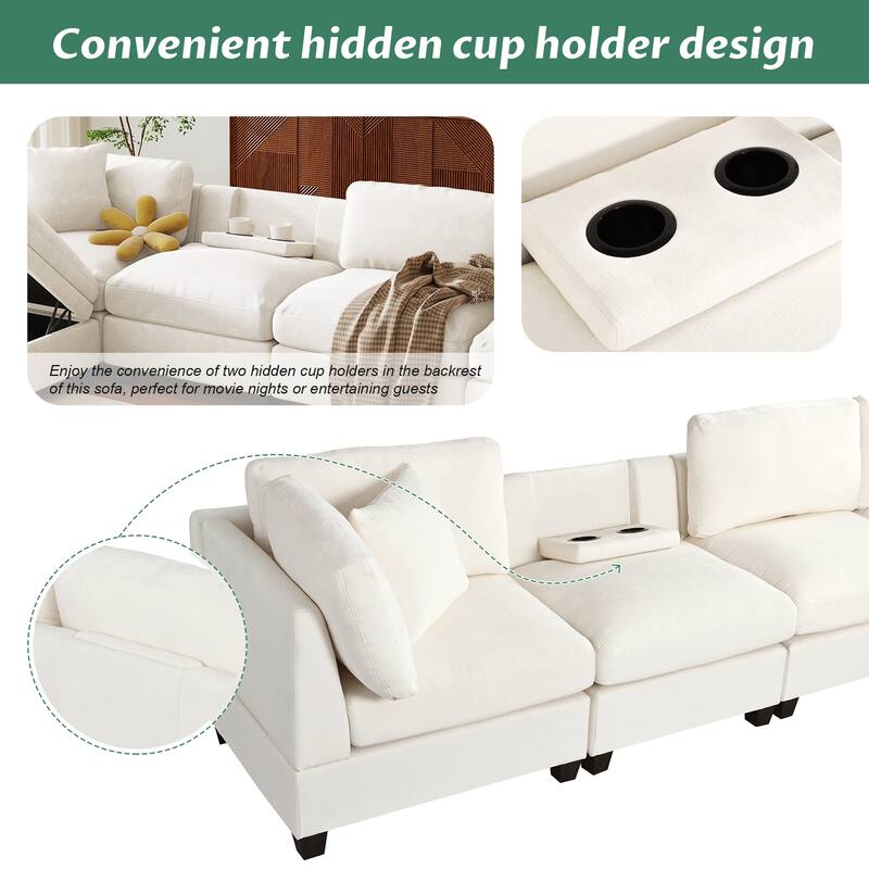127.6" Polyester Modular L-Shaped Sectional Sofa with Ottoman