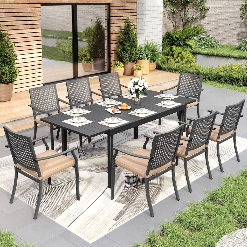 MAISON ARTS 7/9-Piece Patio Dining Set Metal E-coating of 6 Upgraded Back Pattern Chairs & 1 Expandable Metal Table