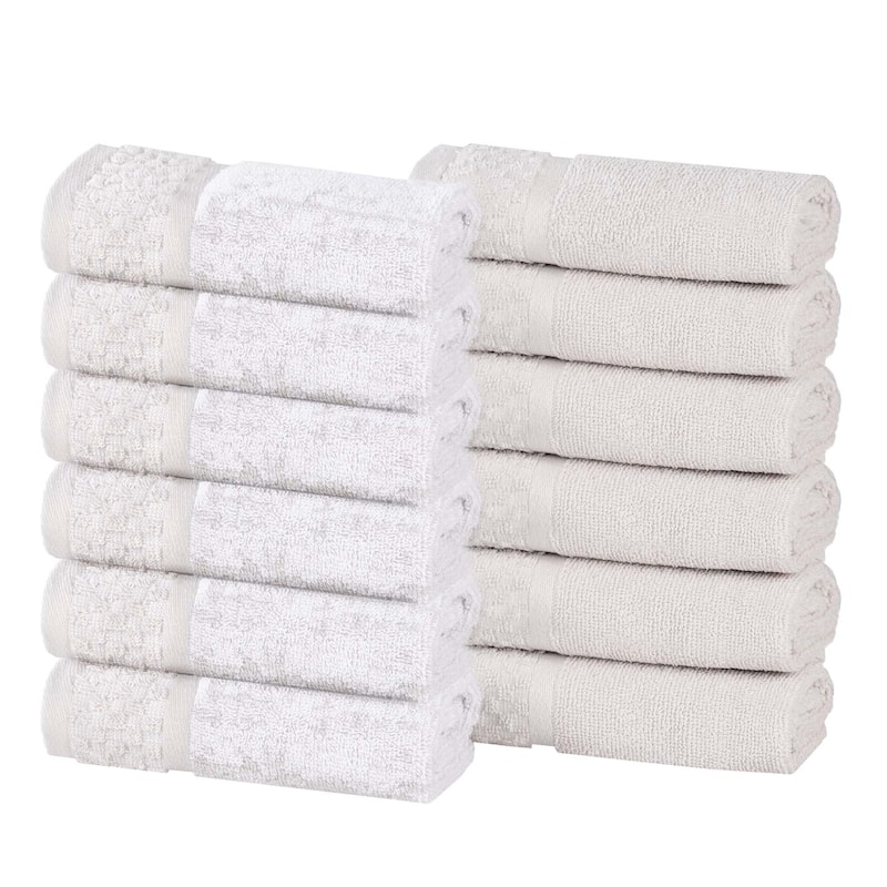 Superior Lodie Cotton Jacquard Solid and Two-Toned Washcloth Set of 12