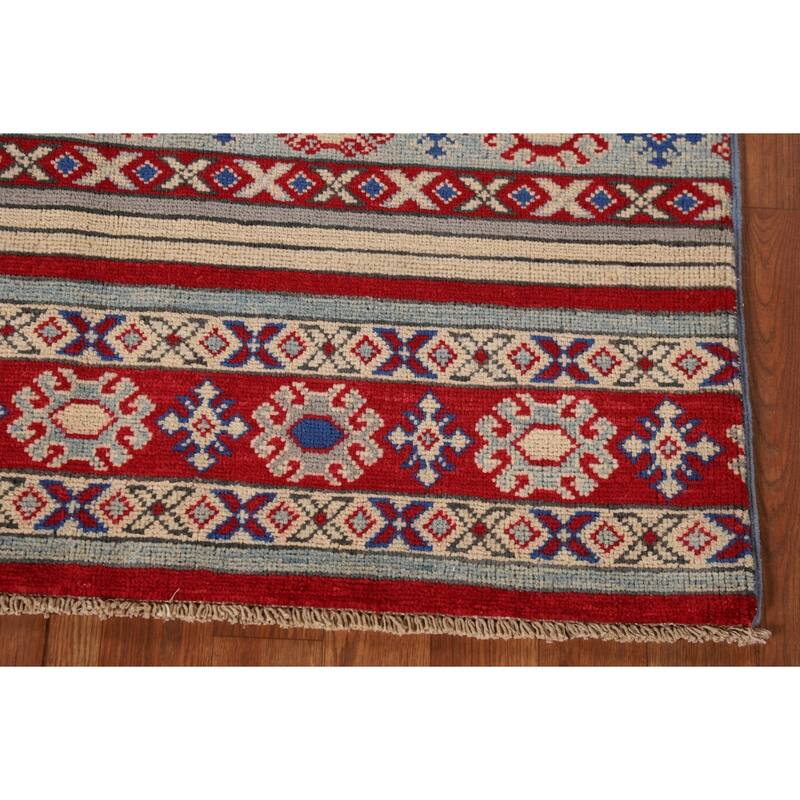 All-Over Geometric Kazak Oriental Accent Rug Hand-Knotted Wool Carpet - 3'5"x 4'10"