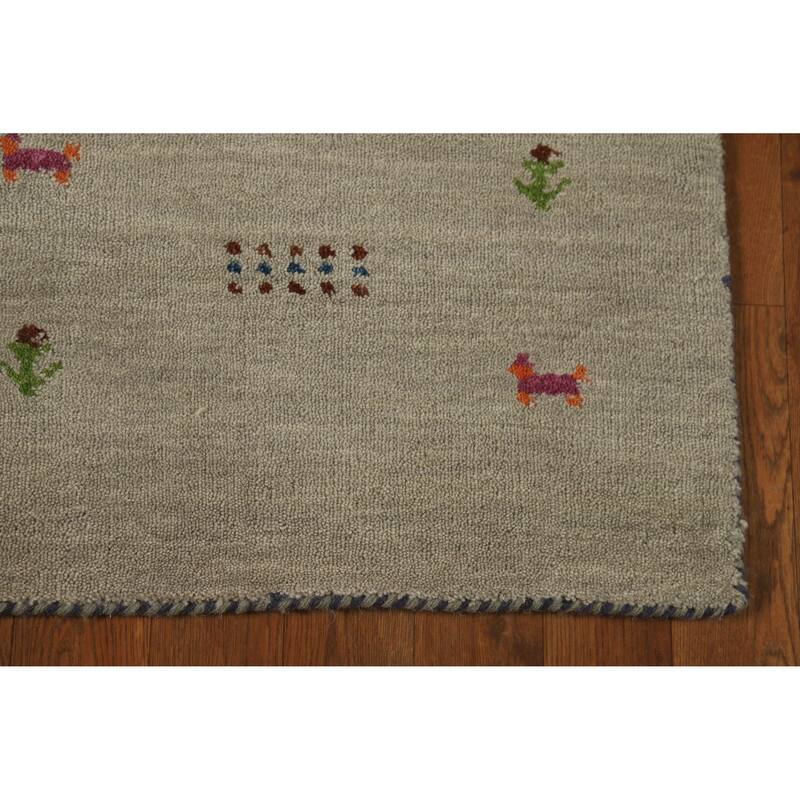 Hand Knotted Oriental 100% Wool Carpet Tribal Animal Pictorial Green Gabbeh Area Rug - 4' 11'' X 3' 0''