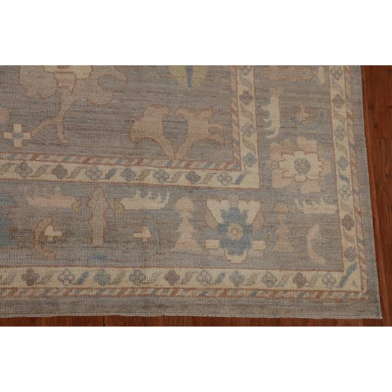 Hand Knotted Oriental 100% Wool Carpet Transitional All-Over Greys & Charcoal Oushak Area Rug - 12' 0'' X 9' 1''