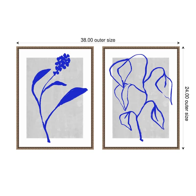 Amanti Art Azure Blossom Silhouette & Blue Lines Harmony 2 Piece by Treechild Framed Canvas Wall Art - Gold