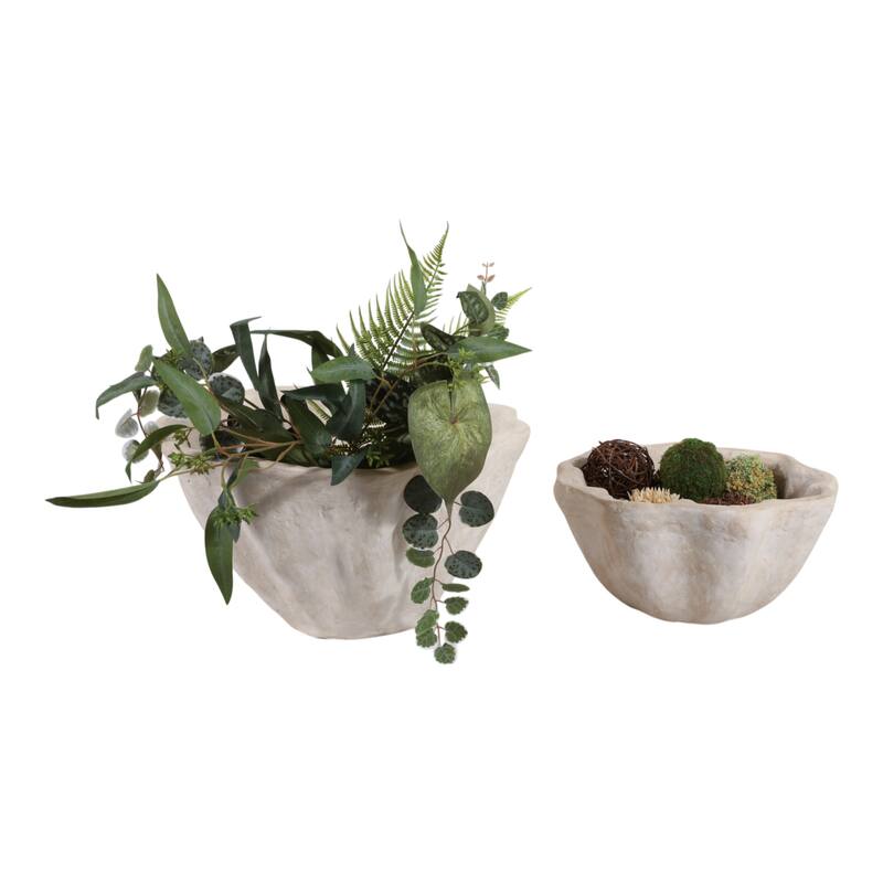 Pottery Planters Scalloped Edge Home Garden (Set of 2) - 15/18" White - 18.25" x 18.25" x 9.75"
