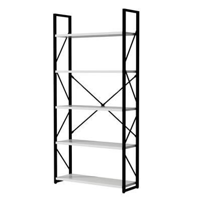 5-Tier Bookshelf, Freestanding White Book Shelf, Modern Minimalist Open Display Storage Book Shelves Standing Shelving Unit