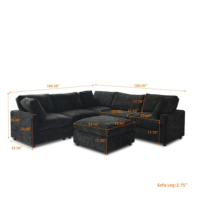 100.5'' V-shape Cloud Corner Sectional Sofa Chenille 5-Piece Modular Couch for Living Room Set