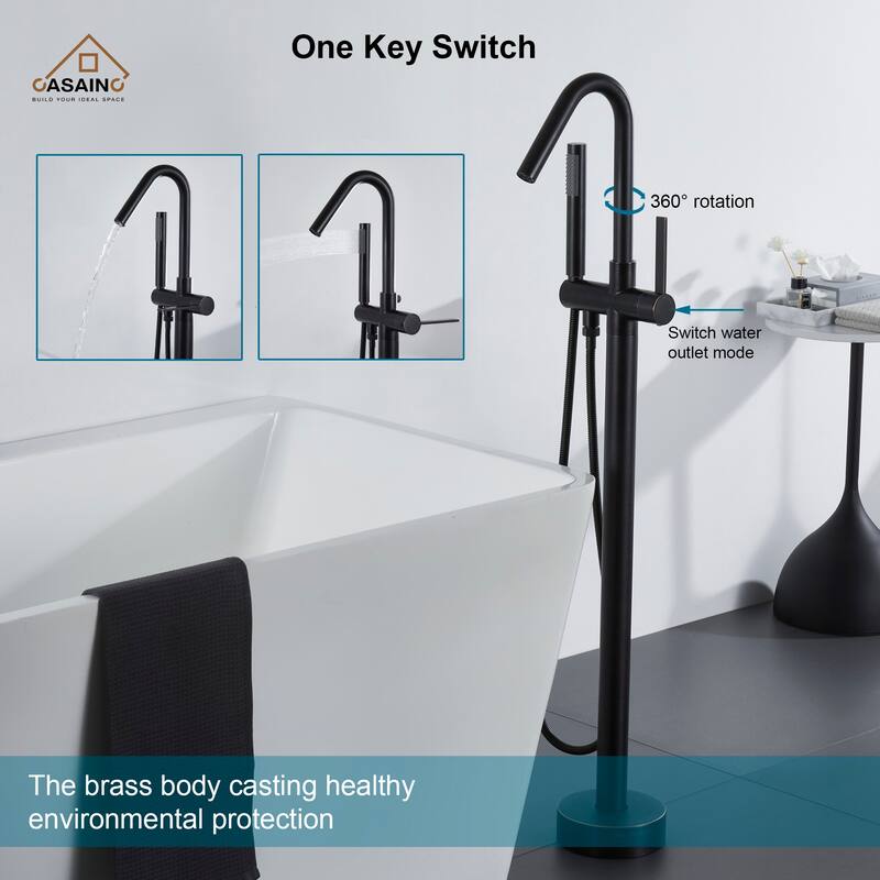 CASAINC Freestanding Single-Handle Bathtub Faucet with Hand Shower